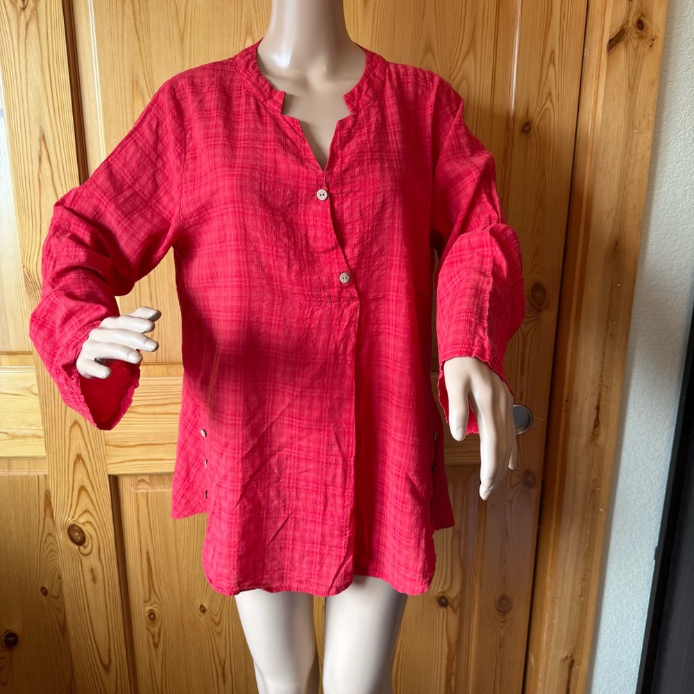 Cellabie Tunic Top Crinkle Cotton Blend Lagenlook Red Size 2XL Lightweight